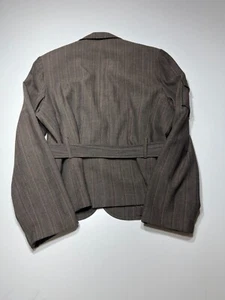 David N Blazer Jacket Womens Size 16 Brown Belted Stripe Classic Sleeve Pocket - Picture 1 of 10