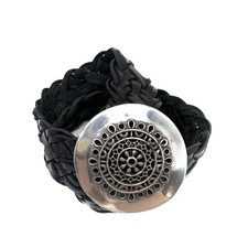 Chico’s Black Leather Braided Belt Ornate Buckle