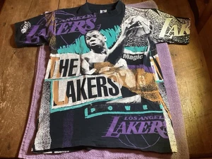 Vintage Magic Johnson Shirt Los Angeles Lakers AOP 90s NBA Single Stitch L USA - Bild 1 von 10