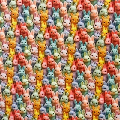 3D RABBITS Polycotton Fabric MULTICOLOURED Crafts - 3 metre length - Image 1 of 3