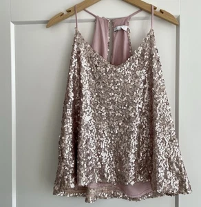 NSR Sequin Racerback Tank Top Blush Rose Pink Cocktail Party Womens Medium - Picture 1 of 11