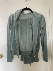 Juicy Couture Women's Green Velour Tracksuit Set Jacket and Sweatpants, Size M - Picture 1 of 8