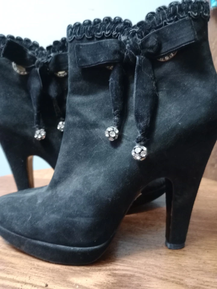 Hale Bob Black Suede Ankle Boots, Bling, Zip Up, 8 - Image 1 of 4