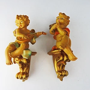 Vintage FONTANINI "KELLER" ITALY Cherubs Resin Figuren auf Wandhalterungen - Bild 1 von 8