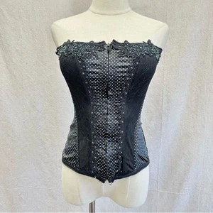 Strapless black lace polka dot zip up corset bustier whimsigoth Small-Medium - Picture 1 of 14