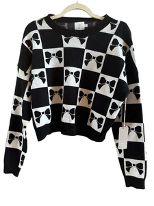 Anthropologie Luna Ivy NWT Woman’s Extra Small Black White Bow Pullover Sweater - Picture 1 of 10