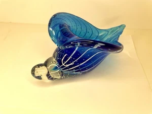 Hand Blown Art Glass Sea Shell Decor Sculpture 10.5 Inches Cobalt Blue - Picture 1 of 8