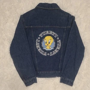 Vintage Warner Bros. Studio Store Womens XS Blue Tweety Bird Denim Jean Jacket - Foto 1 di 11