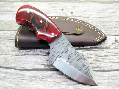 PREMIUM INSTRUMENTS Damascus Hunting Knife 6" Blade 3.5" W/ Pouch Multi Purpose Handle (Lava Red)