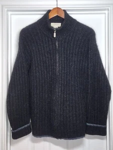 J Crew Shetland Wool Knit Sweater Adult L Black Full Zip Long Sleeve Mens - Picture 1 of 9