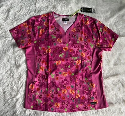 Blusa esfoliante Koi Planet feminina XL rosa aurora prensada flor elástica enfermagem - Imagem 1 de 4
