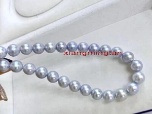 AAAAA 18"10-11mm REAL NATURAL ROUND south sea SILVER GRAY pearl necklace 14K - Picture 1 of 7