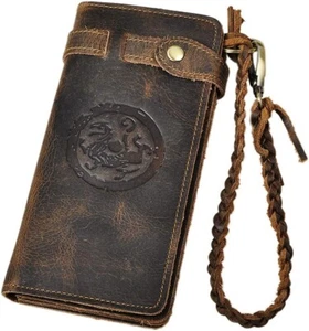 NEU Lange Herren-Geldbörse aus Leder mit Doppelfaltung und Biker-Trucker-Kette HEISS bestes Geschenk 3D - Bild 1 von 7