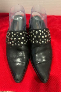 HARLEY DAVIDSON Vintage Silver Studded Pointed Toe Mule Booties Leather Size 6.5 - Picture 1 of 9