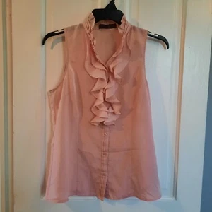 Blusa para mujer junior The Limited rosa pálido semi transparente con botones volantes talla L - Imagen 1 de 5
