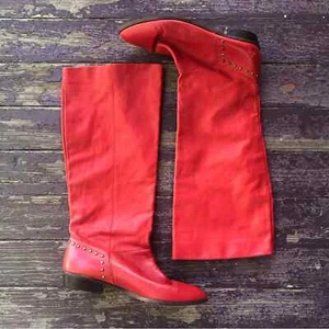 Nine West Q-Justine Vintage Red Leather Studded Boots Western Size 7 - Picture 1 of 15