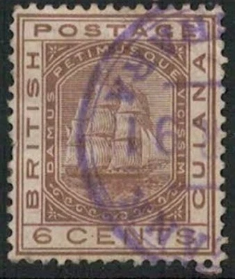 Lote 4596 - Sello usado Guayana Británica 1876 6c marrón de la Colonia Foto 1 de 2