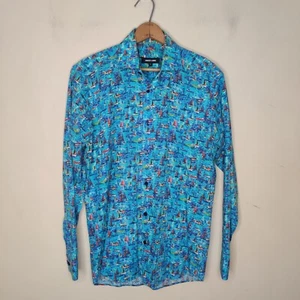 Jared Lang Mens Button Up Shirt Small Saiboat Print Blue Cotton Ocean Nautical - Picture 1 of 9