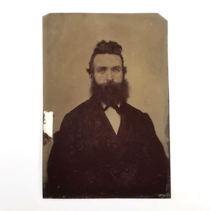 Tintype Intense Looking Bearded Man Full Facial Hair Great Hairstyle - Picture 1 of 7
