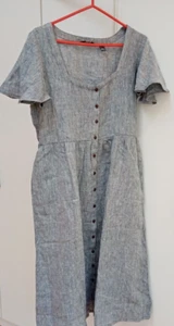RRP£100 blue or Grey Size M (14-16) Dress 100% Linen Button Down Land's end - Picture 1 of 7