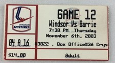OHL 2003 11/06 Barrie Colts at Windsor Spitfires Hockey Ticket