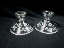 2 Avon Crystal Candle Holders - Etched Hummingbird & Morning Glory