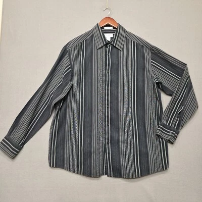 Concepts by Claiborne Men's Black Striped Long Sleeve Classic Fit Shirt Size XL - Image 1 of 4