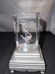 3D Paperweight Laser Etched Dolphins Under the Sea In Lead Crystal Glass Lighted - Picture 1 of 7