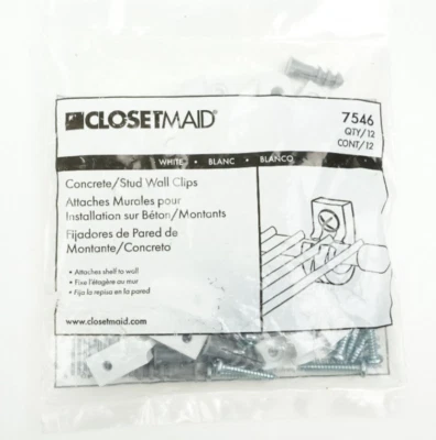 Closetmaid White Shelf Support Clips & Anchors Concrete or Stud Walls 12pk 7546 - Image 1 of 4