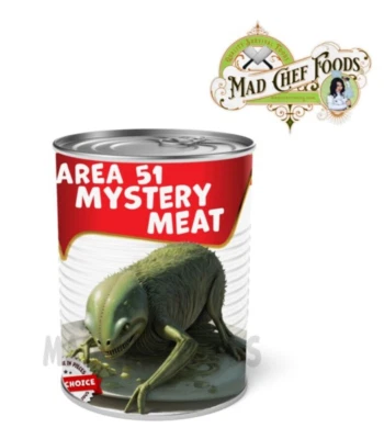 MAD CHEF FOODS Funny Soup Can Labels - Area 51 Mystery Meat Label for Joke Gag Gift 5pk