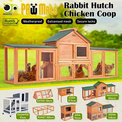 Rabbit Hutch Chicken Coop Run Hen Wooden Cage Large House Metal Outdoor VAR - image 1 of 4