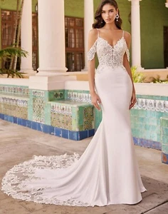 Mermaid Crepe Brautkleid Hochzeitskleid 32-60 Maßgeschneidert m.schöne Schleppe - Bild 1 von 5