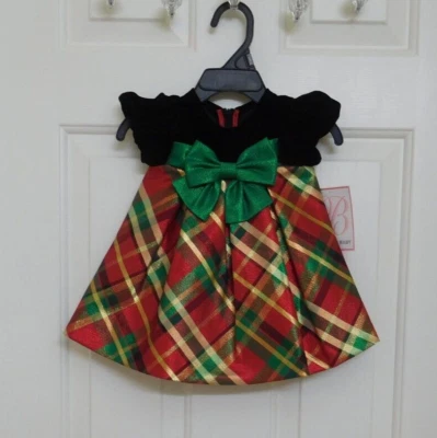 NWT Bonnie Baby Black Velvet Plaid Shimmer Skirt Dress sz 0-3 3-6 or 6-9 Months - Image 1 of 2