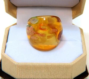 Boho Blumen Kunst goldgelb klobiger Stil mundgeblasen Glas Glitzer Ring Größe 7,25 - Bild 1 von 4