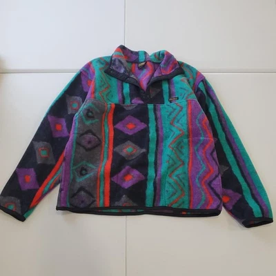 Vintage Eddie Bauer Fleece Pullover Mens XS Teal Purple Aztec Made USA 90s GORP - Image 1 of 4