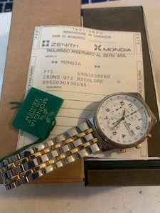Mondia Zenith Chronograph quartz cassa bracciale acciaio oro 37mm full set NUOVO - Imagen 1 de 8