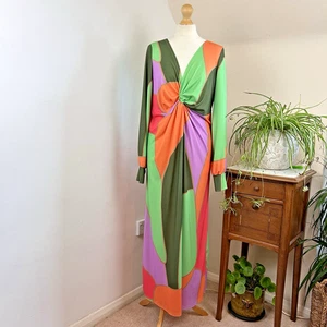 Never Fully Dressed UK 14 Dress Maxi Multicoloured Twist Knot V-Neck Long Sleeve - Picture 1 of 12