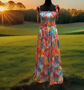 Flying Tomato Tiered Maxi Sundress Women's Size Large Floral Shirred Ruffled - Picture 1 of 7