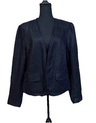 Ann Taylor Loft Linen Blazer Size XL Open Front Black Lined Officecorp Career - Image 1 of 4