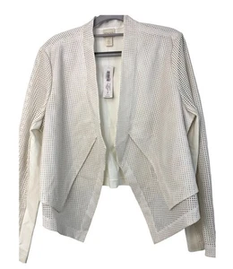 Chicos Faux Leather Perforated Jacket Womens Size M White Asym Open Front Msp149 - Picture 1 of 2