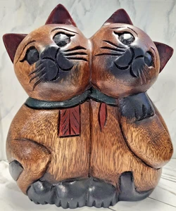 Cats, Wood Carving/Sculpture, Painted, Hugging, Free Standing, 6"x3"x7.25" - Picture 1 of 13