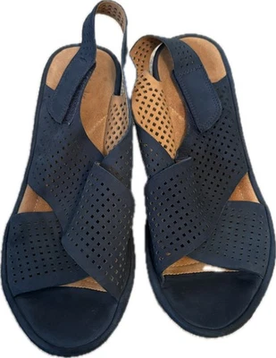 Clarks Artisan Clarene Award navy nubuck wedge sandals - Image 1 of 4
