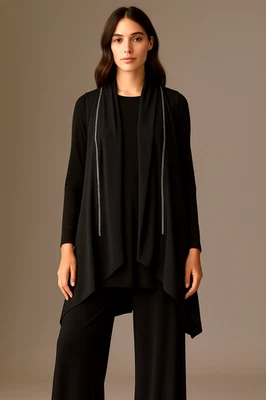 Chaleco Sun Kim Mujer XS Negro Drapeado Capas Cremallera Acento Frontal Lagenlook EE. UU. Foto 1 de 4