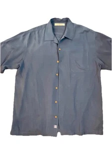 Tommy Bahama Seidenhemd Herren Large blau Holzknopf einfarbig - Bild 1 von 8