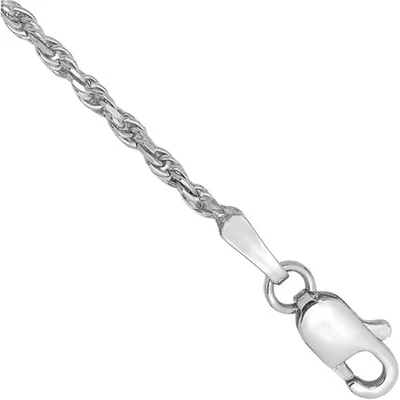 10K Solid White Gold 1.6mm Rope Chain Bracelet - Image 1 of 3
