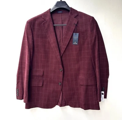 Chaqueta Blazer Stafford Rojo Borgoña Pana a Cuadros Abrigo Deportivo Para Hombre 56 REG $220 Foto 1 de 4