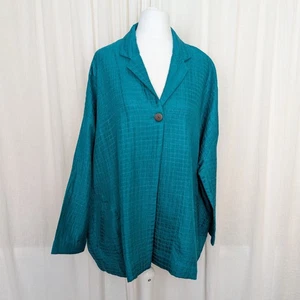Neeru Kumar East 100% Silk Kantha Embroidered Jacket Oversized Medium BNWT Teal - Picture 1 of 19