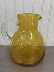 Vintage Kunst Glas mundgeblasen Bernstein Krug kontrollierte Blase klarer Griff 6 Zoll hoch - Bild 1 von 10