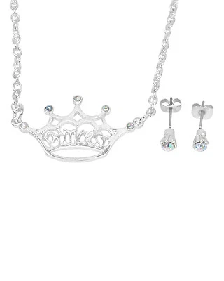 Juego de collar y pendientes corona princesa Disney con cristal genuino en metal base  Foto 1 de 2