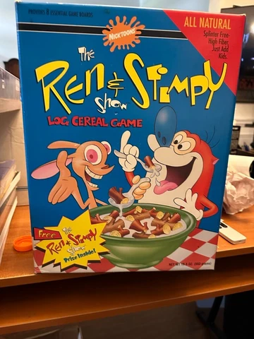 UNPUNCHED REN & STIMPY SHOW LOG CEREAL BOARD GAME NICKTOONS 1992 New BOX big Cover